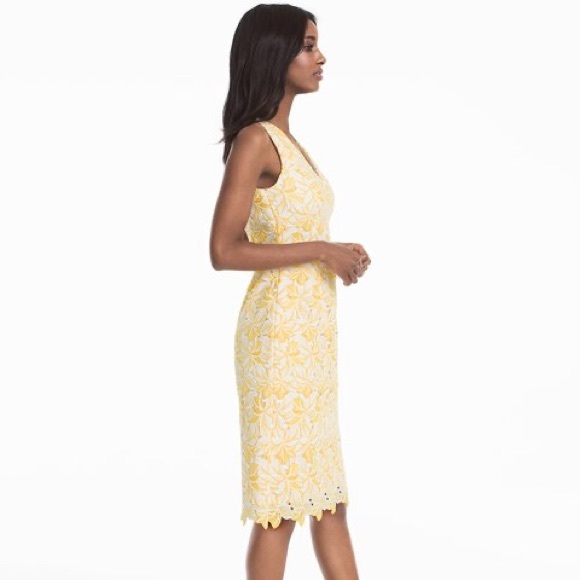 WHBM Yellow White Tonal Lace Sheath Dress - 2 - Picture 11 of 14